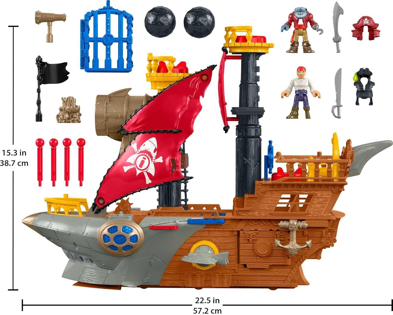 Imaginext Preschool Toy Shark Bite Pirate Ship Playset with Figure & Accessories for Pretend Play Kids Ages 3+ Years, HGN68