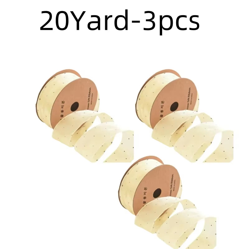 20Yards 4CM Silver Dots Organza Gauze Packaging Ribbon Tape Flower Gift Box Wrap Bow DIY Wedding Christmas Party Decoration