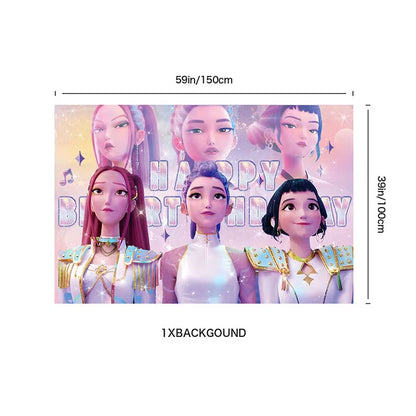 Hot Kpop Demon Birthday Party Decoration Huntrix Kpop Anime Birthday Party Supplies Hunter Group Cake Topper Balloons Decor Sets