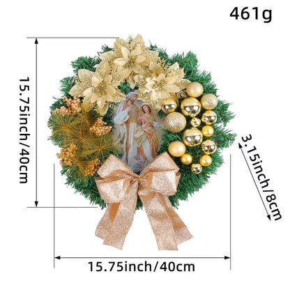 40Cm Big Red Flower Bow Ball Christmas Wreath with Oil Lamp Navidad Party Wedding Door Window Wall Fireplace Staircase Balcony