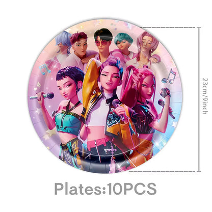 Hot Kpop Demon Birthday Party Decoration Huntrix Kpop Anime Birthday Party Supplies Hunter Group Cake Topper Balloons Decor Sets