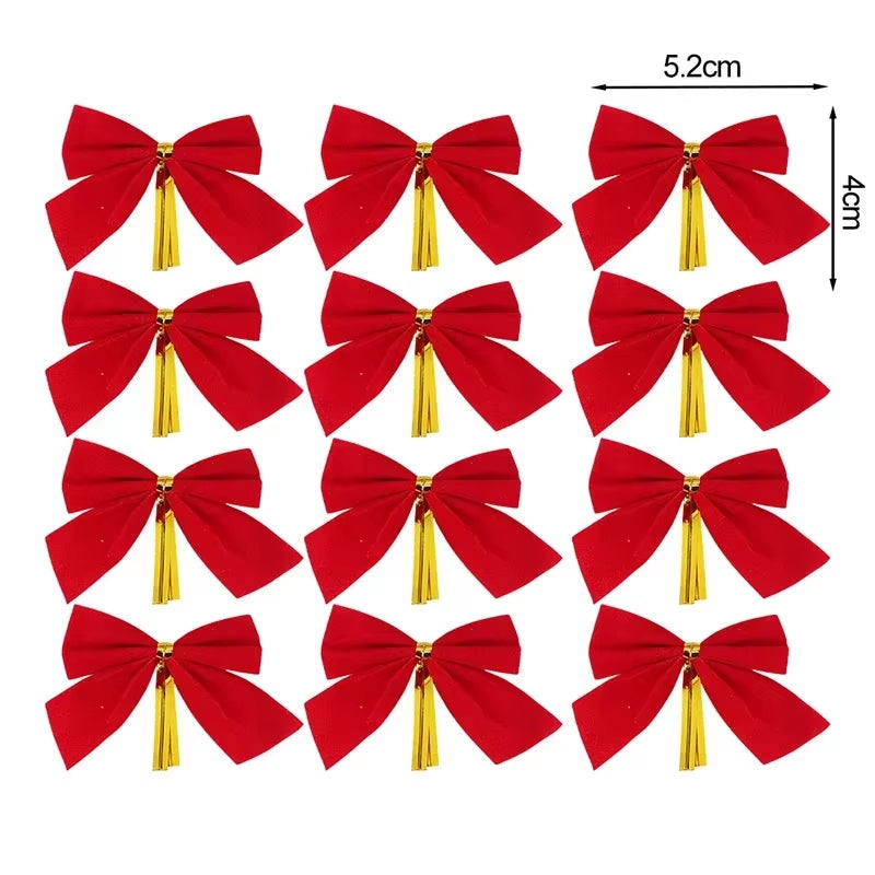 240/12PCS Mini Christmas Bow Ornaments Red Gold Xmas Tree Hanging Pendant DIY Craft New Year Home Party Decoration Bowknot Gifts