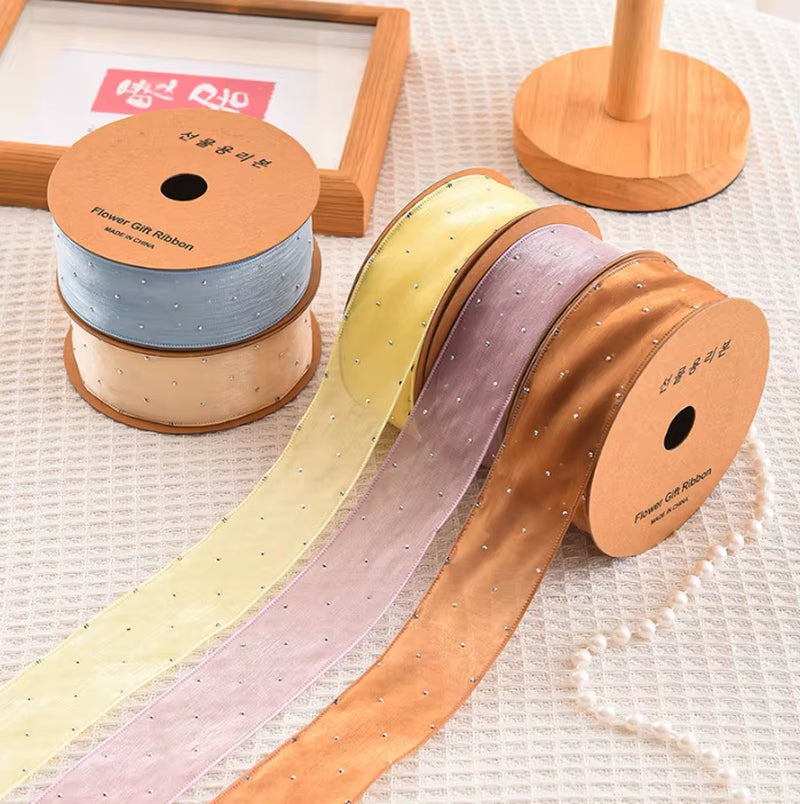 20Yards 4CM Silver Dots Organza Gauze Packaging Ribbon Tape Flower Gift Box Wrap Bow DIY Wedding Christmas Party Decoration