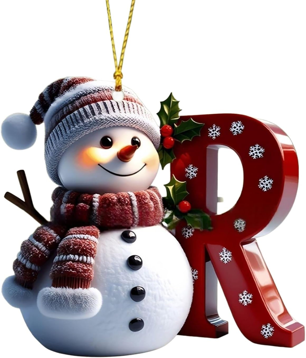 Personalized Acrylic Letter Snowman Christmas Ornaments - 26 Alphabet Tree Decorations, Prepare for Family Friends Teacher (1, R)