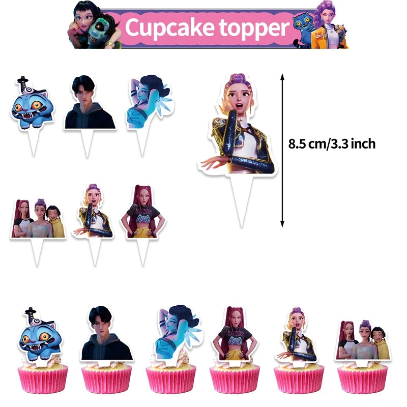 Hot Kpop Demon Birthday Party Decoration Huntrix Kpop Anime Birthday Party Supplies Hunter Group Cake Topper Balloons Decor Sets