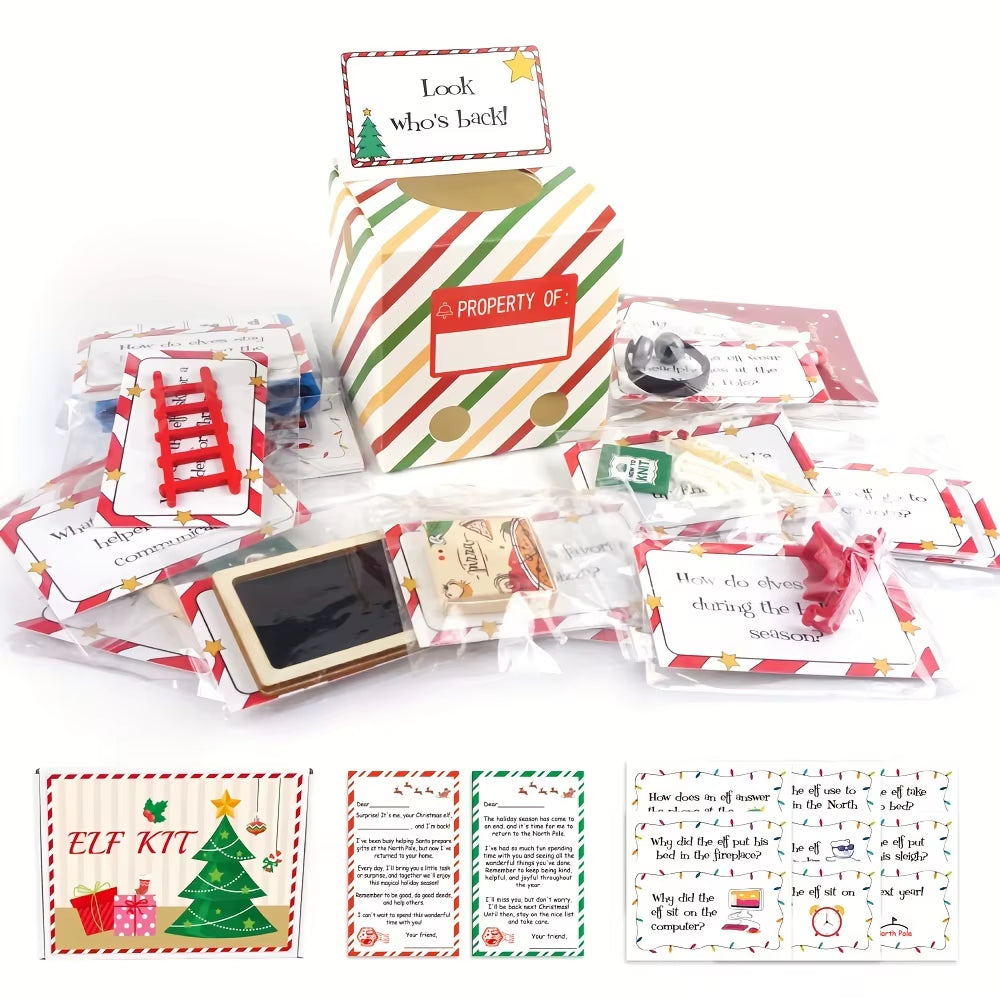 24-Day Elf Arrival Kit,Christmas Countdown Kit with Jokes and Surprises, Elf Set 24 Days of Christmas - Festive Home Decorations