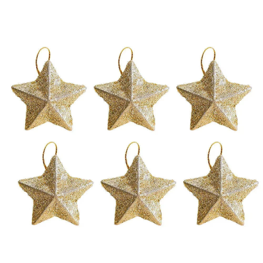 120/6Pcs Glitter Star Ornaments Christmas Tree Hanging Pentagram Pendant for Home Navidad New Year Party DIY Five-Pointed Stars