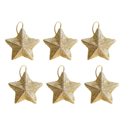 120/6Pcs Glitter Star Ornaments Christmas Tree Hanging Pentagram Pendant for Home Navidad New Year Party DIY Five-Pointed Stars