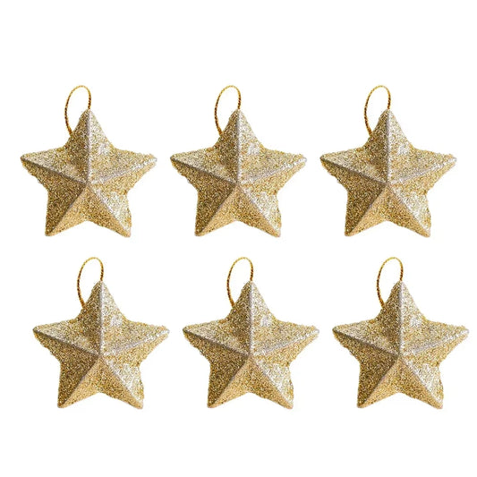 120/6Pcs Glitter Star Ornaments Christmas Tree Hanging Pentagram Pendant for Home Navidad New Year Party DIY Five-Pointed Stars
