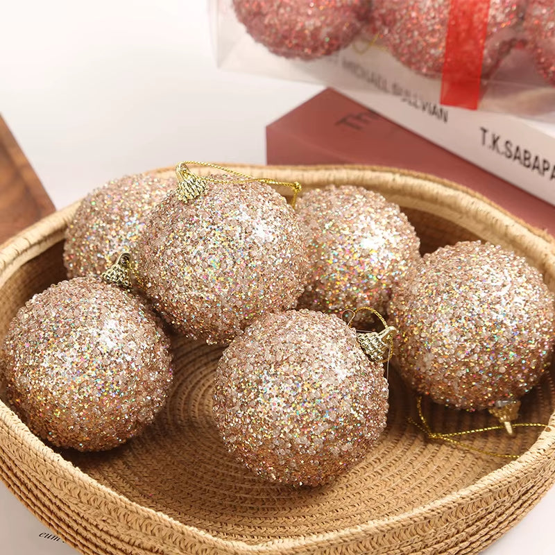 6-30Pcs Champagne Gold Glitter Christmas Balls 6Cm Xmas Tree Hanging Sparkling Ball Pendants for New Year Party Decor Ornaments