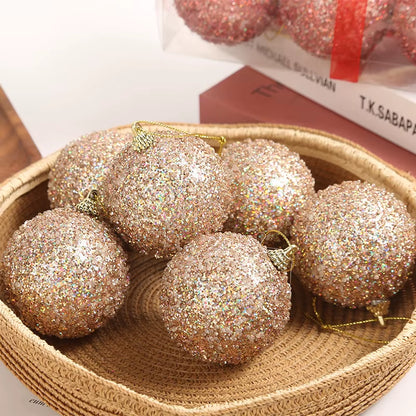 6-30Pcs Champagne Gold Glitter Christmas Balls 6Cm Xmas Tree Hanging Sparkling Ball Pendants for New Year Party Decor Ornaments