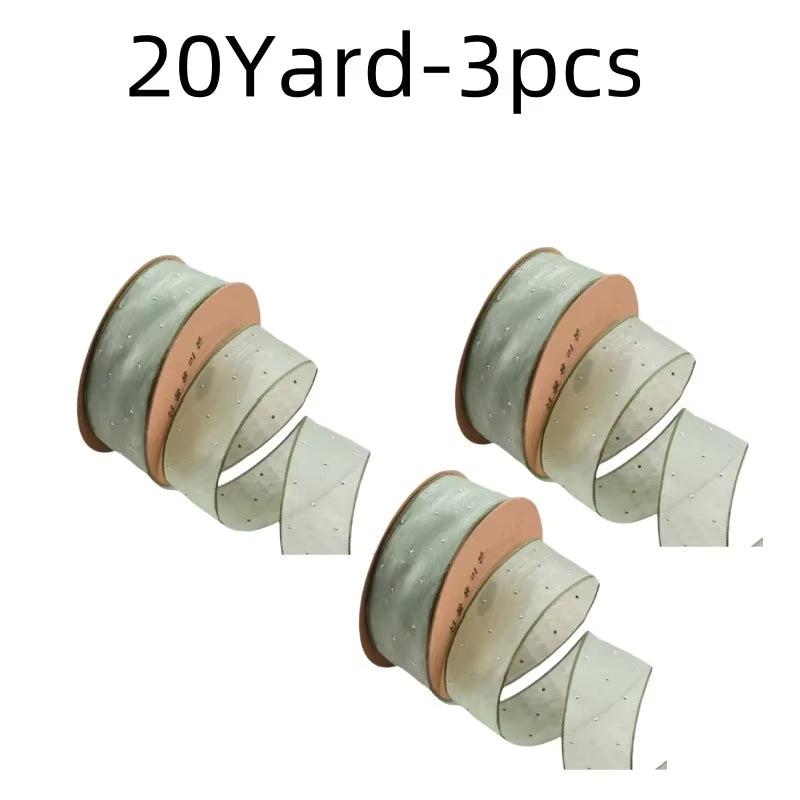 20Yards 4CM Silver Dots Organza Gauze Packaging Ribbon Tape Flower Gift Box Wrap Bow DIY Wedding Christmas Party Decoration