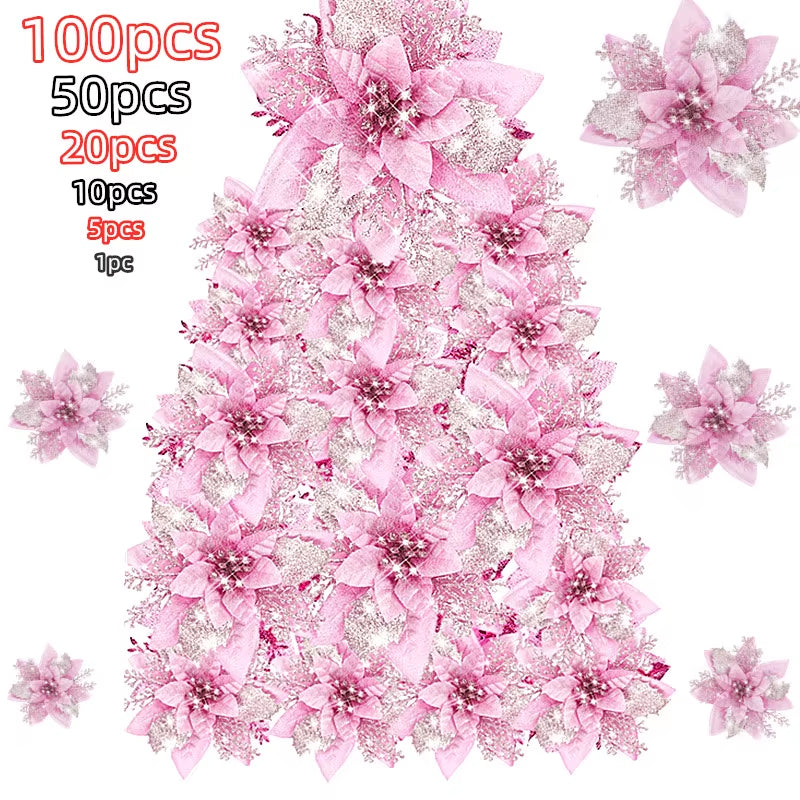 100-1Pcs 14.5Cm Artificial Christmas Flowers Christmas Tree Decorations Happy New Year Decorations Christmas Fake Flowers