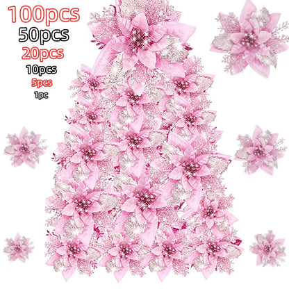 100-1Pcs 14.5Cm Artificial Christmas Flowers Christmas Tree Decorations Happy New Year Decorations Christmas Fake Flowers