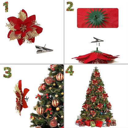 100-1Pcs 14.5Cm Artificial Christmas Flowers Christmas Tree Decorations Happy New Year Decorations Christmas Fake Flowers