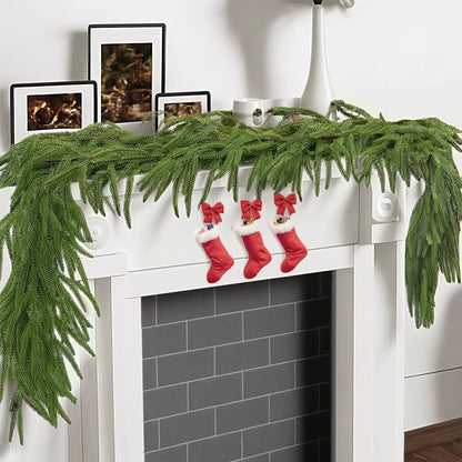 New Christmas Norfolk Pine Garland with Lights for Mantle Fireplace Decor Artificial Pine Branches Wreaths Table Home Decor 2025
