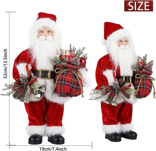Santa Claus Figure, Standing Father Christmas Figures Traditional with Gift Sack, Holiday Party Home Ornament Decoration, 32Cm/ 12In