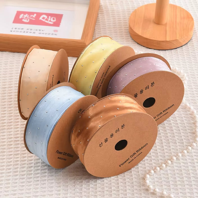 20Yards 4CM Silver Dots Organza Gauze Packaging Ribbon Tape Flower Gift Box Wrap Bow DIY Wedding Christmas Party Decoration