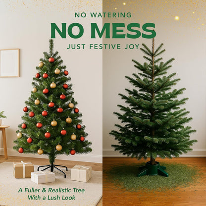 Christmas Tree 6Ft – Premium Artificial Xmas Tree with Metal Stand | Lush PVC Branches, Easy Assembly, Customisable with Baubles & Decor | Realistic Christmas Decorations for Holiday