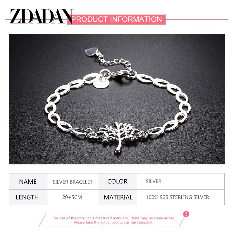 925 Sterling Silver Tree of Life Adjustable Bracelet & Bangle for Women Fashion Wedding Party Jewelry