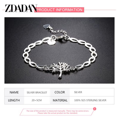925 Sterling Silver Tree of Life Adjustable Bracelet & Bangle for Women Fashion Wedding Party Jewelry