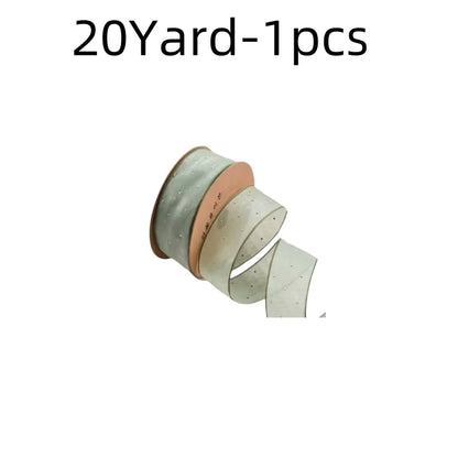 20Yards 4CM Silver Dots Organza Gauze Packaging Ribbon Tape Flower Gift Box Wrap Bow DIY Wedding Christmas Party Decoration