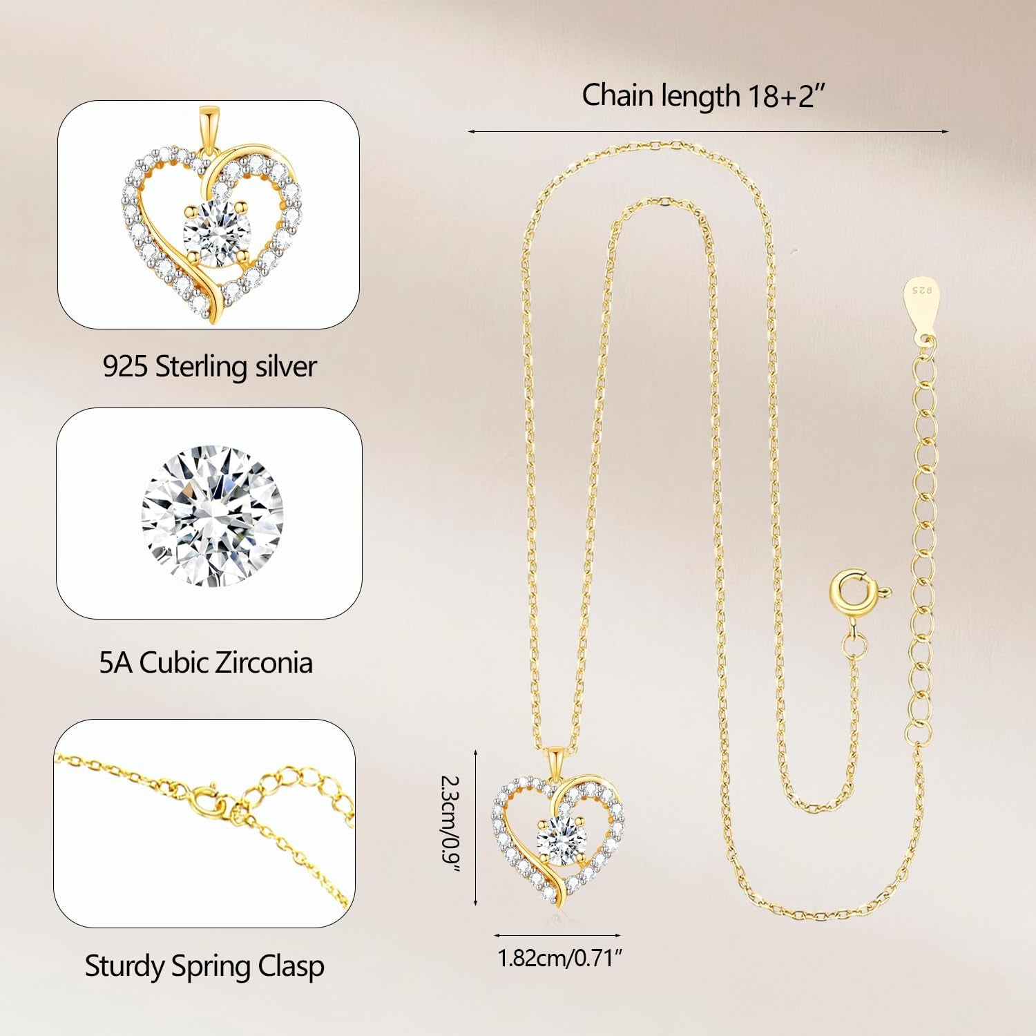 Necklaces for Women Gold Heart Necklace 925 Sterling Silver Birthstone Necklace, 14K Gold Jewellery Gifts for Women Her Girlfriend Wife Christmas Anniversary Birthday Mothers Day