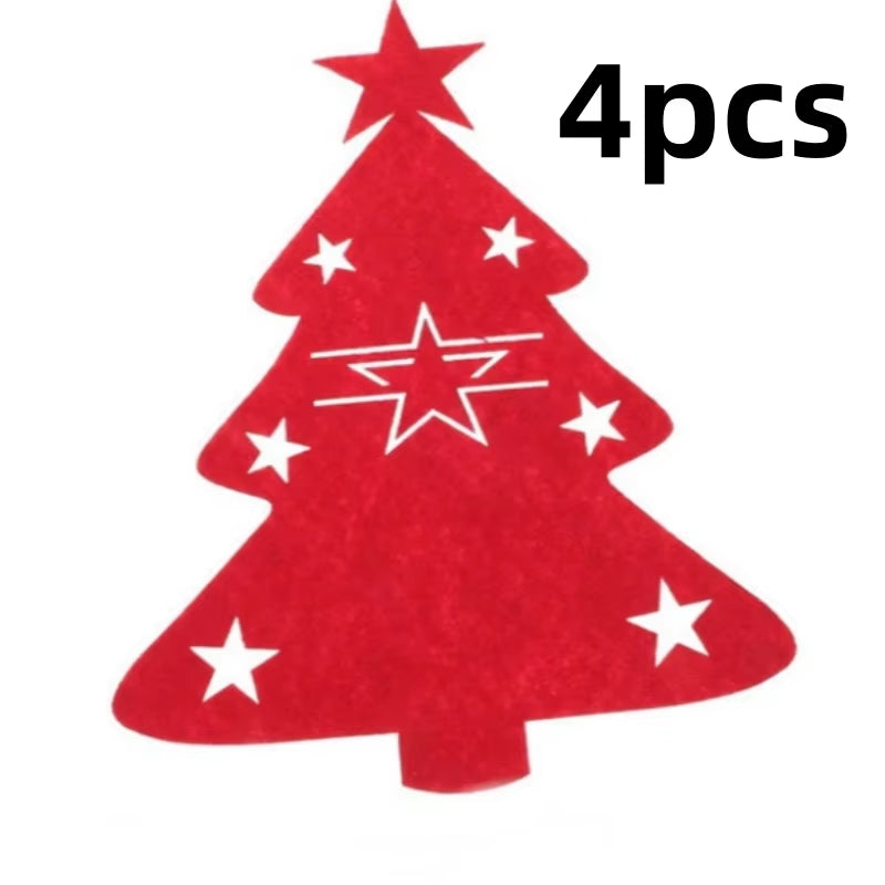 Non-Woven Fabric Cookware Pocket Cutlery Bag Organizer Table Decor Christmas Knife and Fork Holder Elk Xmas Tree
