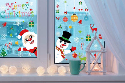 118 Pieces Christmas Window Clings with Xmas Snowflakes Decals Removable PVC Staic Stickers for Christmas Window Display(8 Sheets)