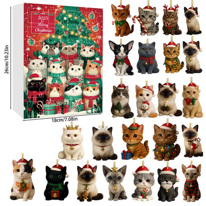 Cat Advent Calendar 2025 24 Days Christmas Countdown with 24 Different Breeds 2D Acrylic Cute Kitten Christmas Tree Ornaments