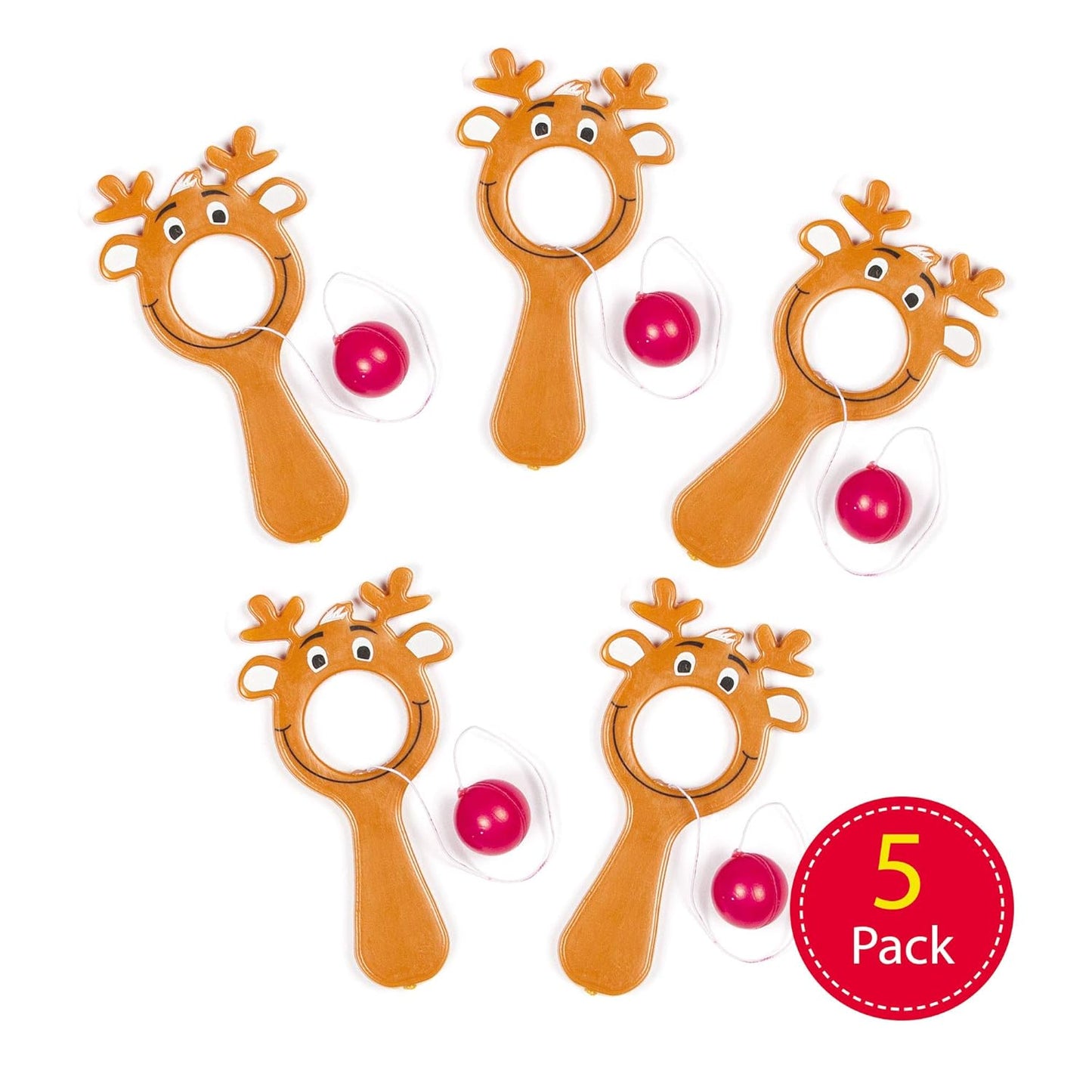 AF834 Mini Reindeer Bat & Ball Games Value Pack — Christmas Novelty Toys for Kids, Perfect Party, Loot, Prize Bag or Stocking Filler (Pack of 5), Assorted