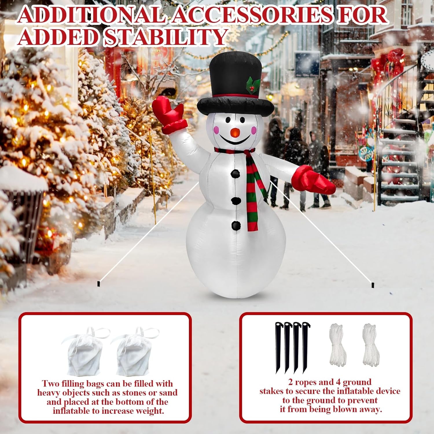 Inflatable Snowman 6Ft, Outdoor Christmas Decoration with Warm White LED Lights, Blow up Snowman for Garden, Yard, Party Indoor & Outdoor Use