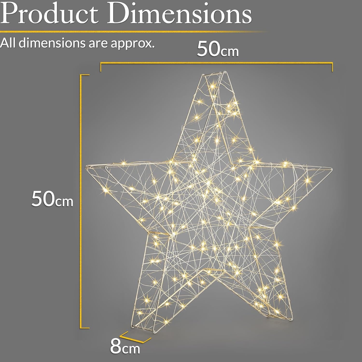 Christmas Star Decoration, 50Cm Warm White Micro LED Light, Indoor Mantelpiece Window Sill Table Ornament, Battery Operated with Timer