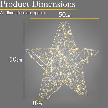 Christmas Star Decoration, 50Cm Warm White Micro LED Light, Indoor Mantelpiece Window Sill Table Ornament, Battery Operated with Timer