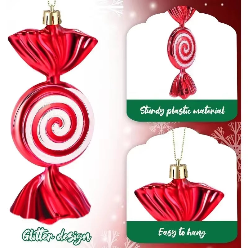 6-24PCS Christmas Lollipop Candy Cane Pendant Xmas Tree Hanging Ball Ornaments Christmas Party Decorations for New Year Gift