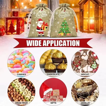 30/1Pcs Christmas Drawstring Bag Santa Claus Snowman Linen Candy Gift Packaging Bags Xmas Favor Bracelet Jewelry Storage Pouch