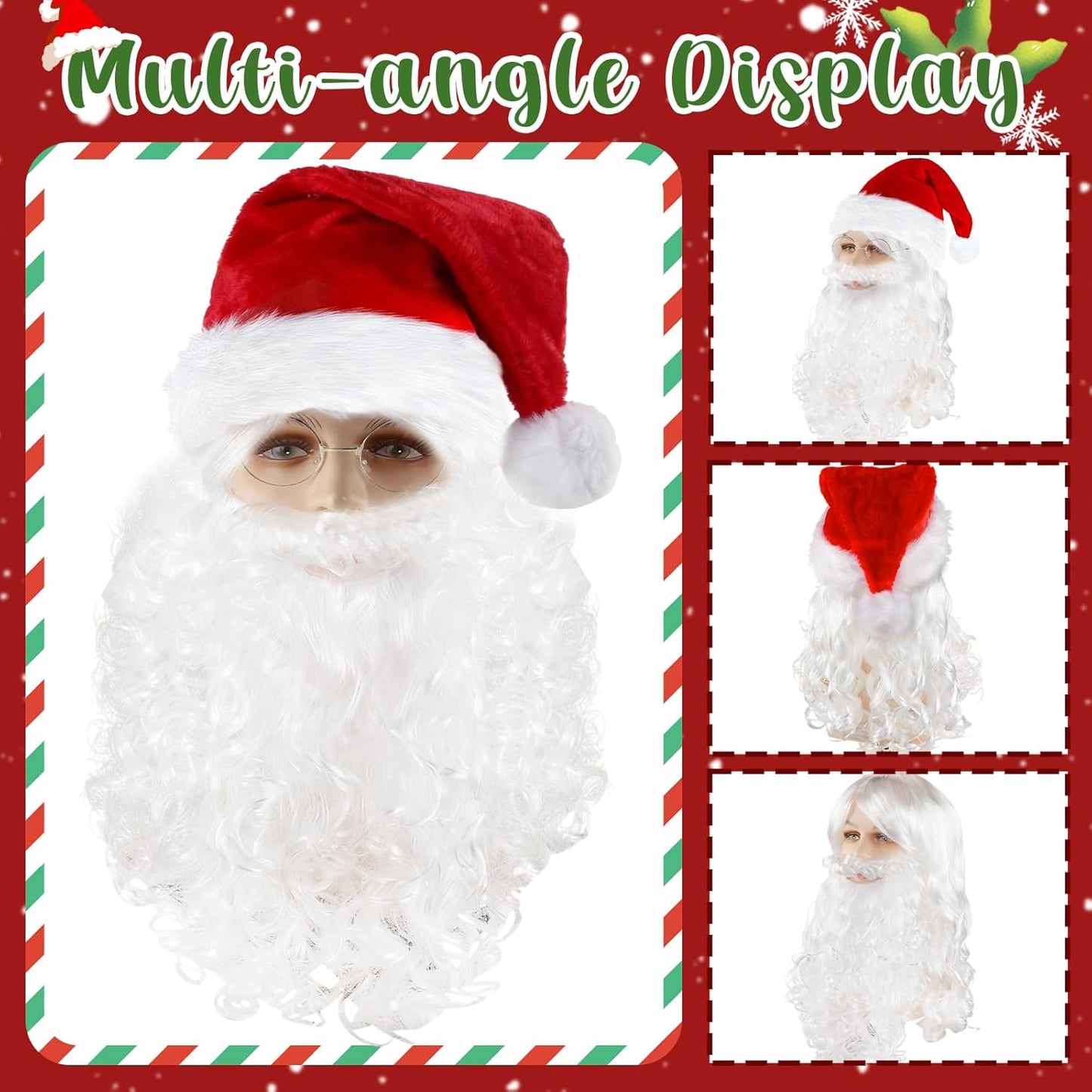 3/4 Pcs Santa Costume Adult Accessories, Christmas Santa Claus Costume Set with Santa Beard and Wig Santa Hat Santa Glasses, Santa Outfit Supplies for Xmas Carnival