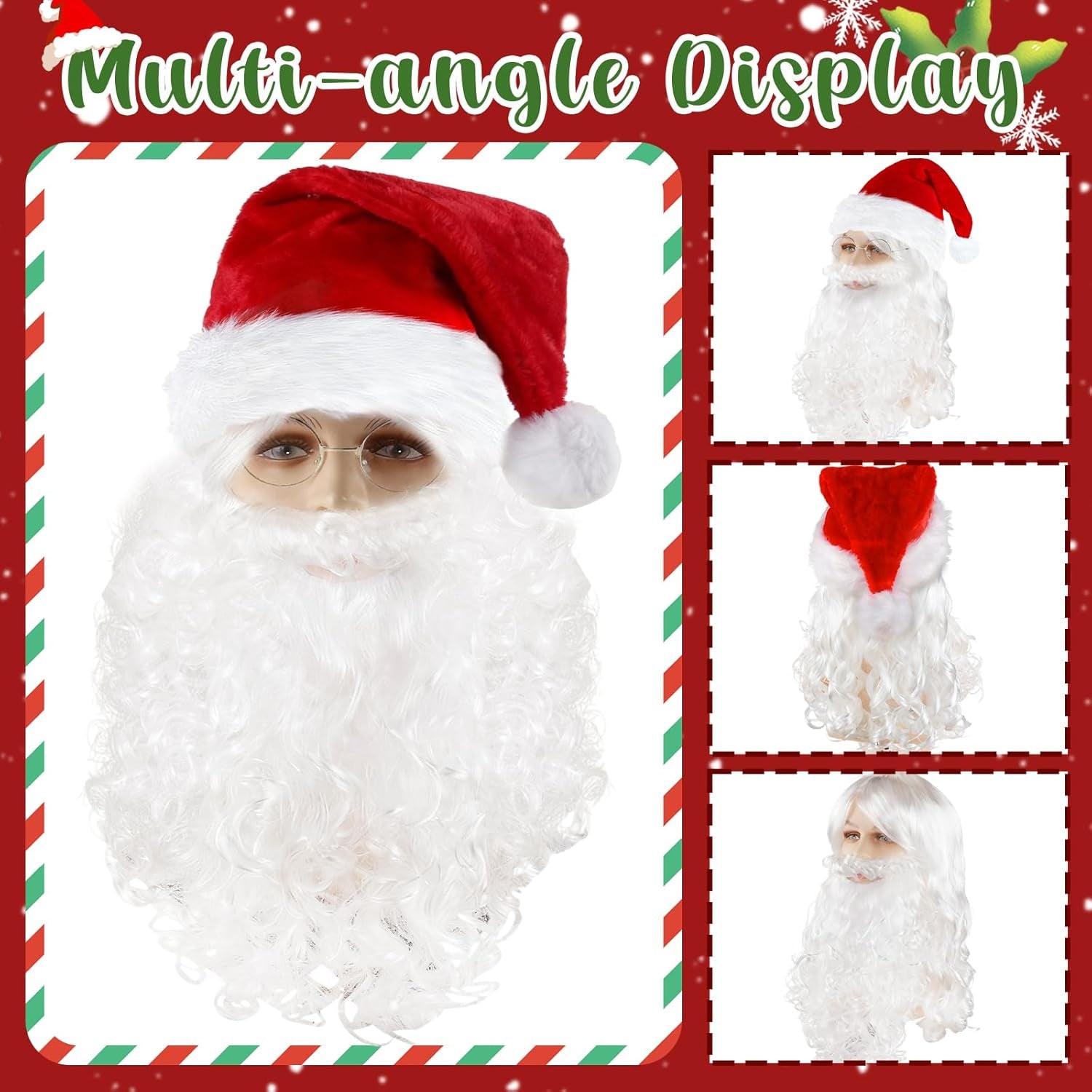 3/4 Pcs Santa Costume Adult Accessories, Christmas Santa Claus Costume Set with Santa Beard and Wig Santa Hat Santa Glasses, Santa Outfit Supplies for Xmas Carnival