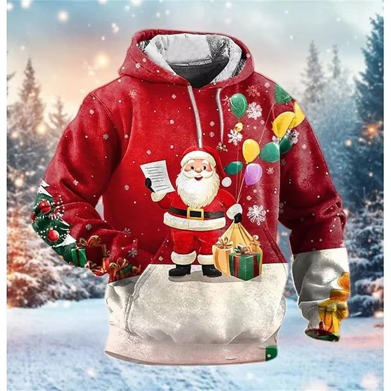 3D Print Funny Santa Claus Graphic Pullover Hoodies for Men Casual Christmas Oversized Hoodie Clothes Mens Xmas Tracksuit