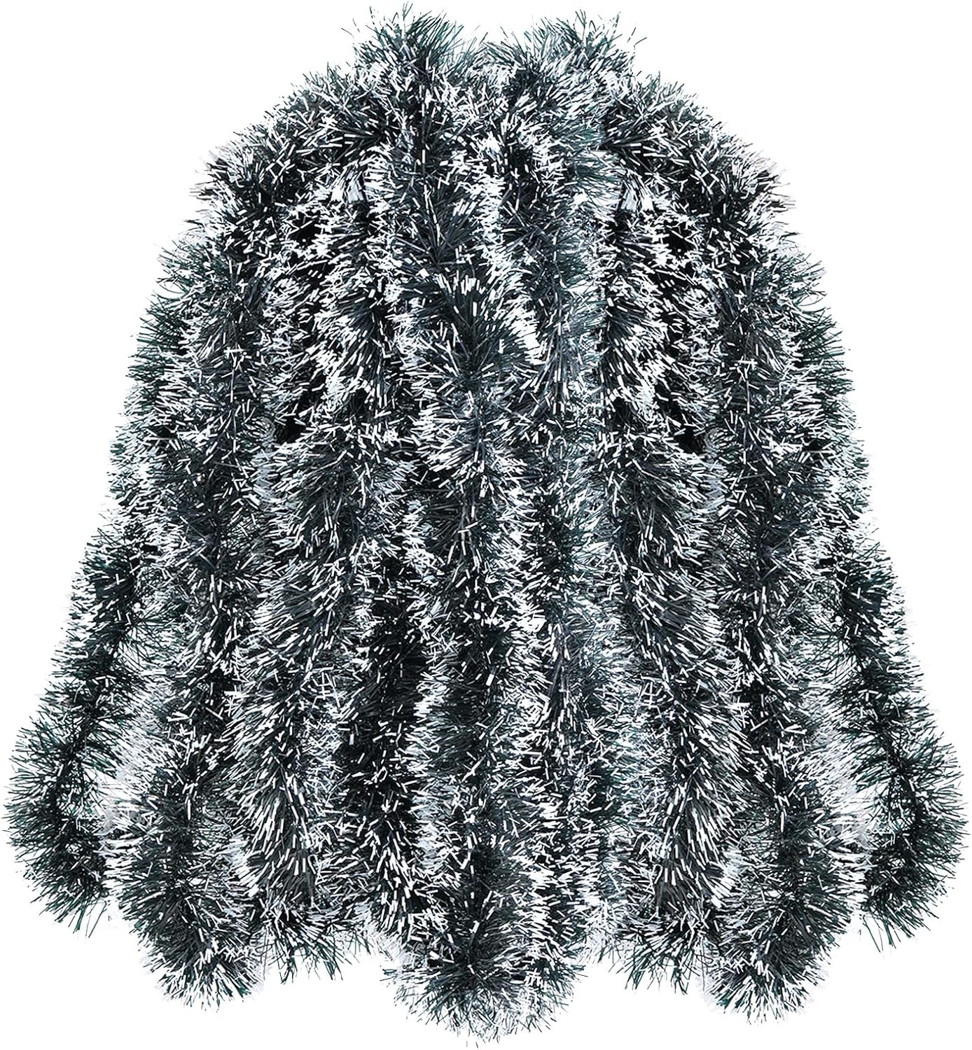 32.8 Feet Dark Green/White Tinsel Christmas Decorations, Chunky Metallic Shiny Garland Christmas Tree Hanging Decorations for Xmas Holiday Indoor Outdoor Party Decor