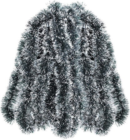 32.8 Feet Dark Green/White Tinsel Christmas Decorations, Chunky Metallic Shiny Garland Christmas Tree Hanging Decorations for Xmas Holiday Indoor Outdoor Party Decor