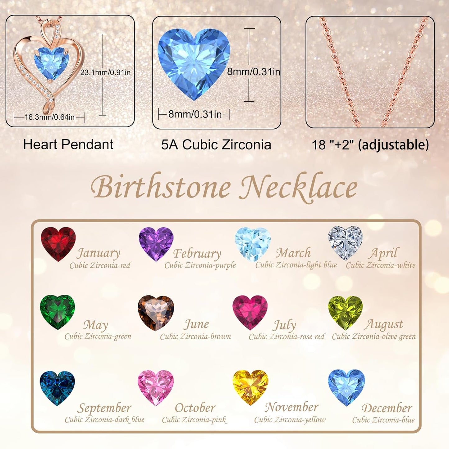 Heart Necklace for Women 925 Sterling Silver Love Cubic Zirconia Pendant Brithstone Necklace Christmas Valentines Birthday Mothers Day Jewellery Gifts for Women Wife Girlfriend Mum Friend