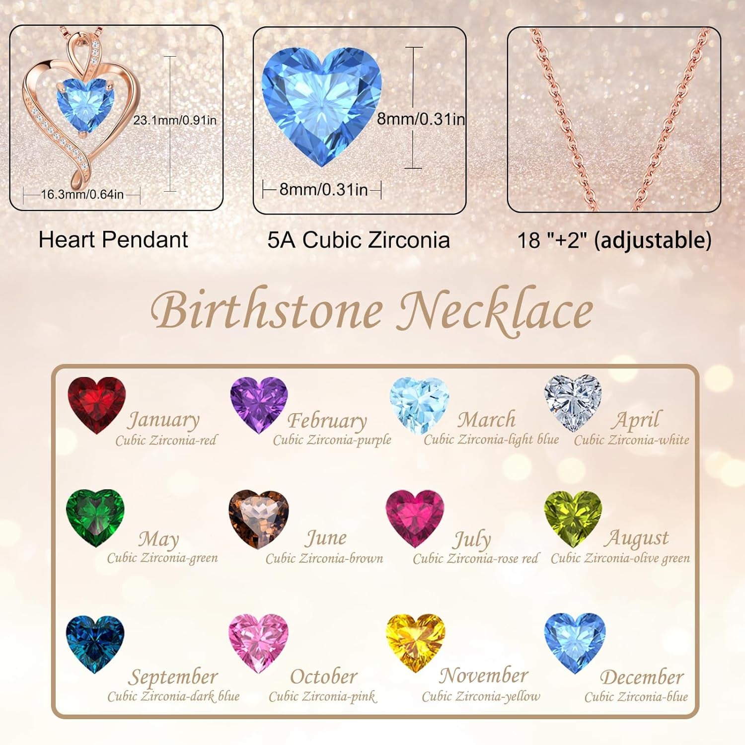 Heart Necklace for Women 925 Sterling Silver Love Cubic Zirconia Pendant Brithstone Necklace Christmas Valentines Birthday Mothers Day Jewellery Gifts for Women Wife Girlfriend Mum Friend