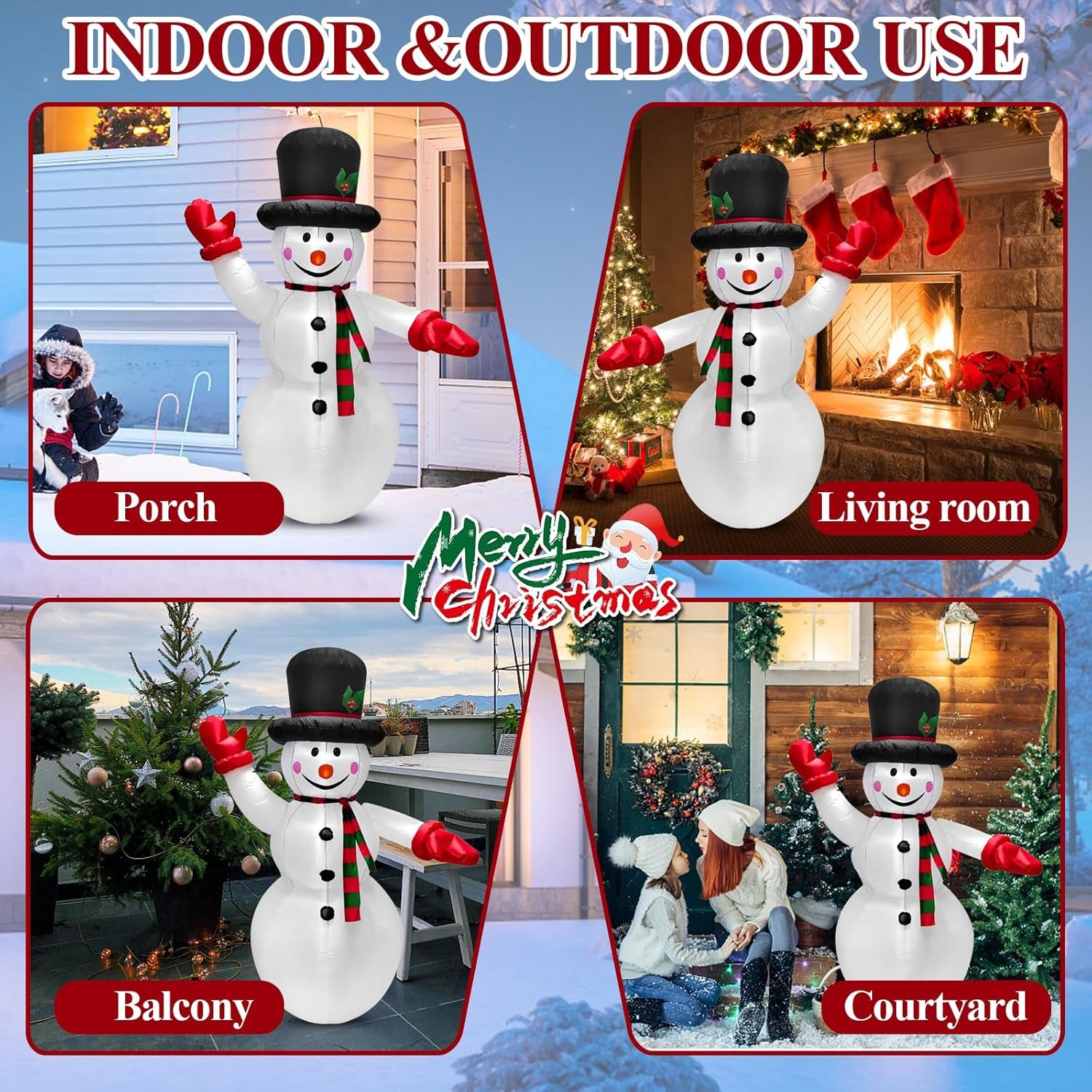 Inflatable Snowman 6Ft, Outdoor Christmas Decoration with Warm White LED Lights, Blow up Snowman for Garden, Yard, Party Indoor & Outdoor Use