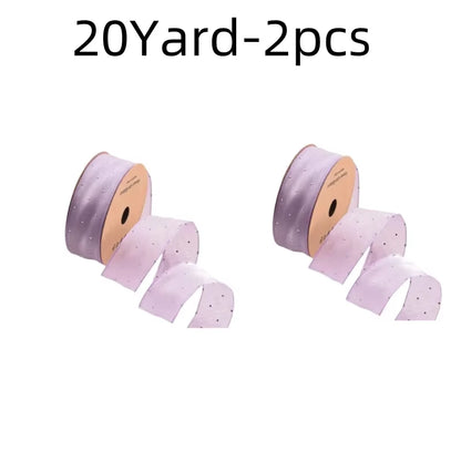 20Yards 4CM Silver Dots Organza Gauze Packaging Ribbon Tape Flower Gift Box Wrap Bow DIY Wedding Christmas Party Decoration