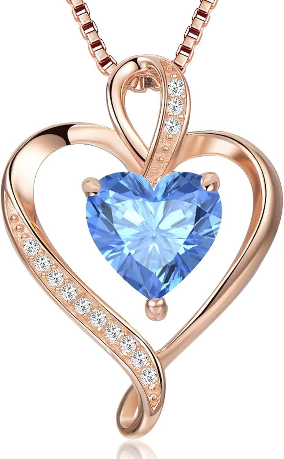 Heart Necklace for Women 925 Sterling Silver Love Cubic Zirconia Pendant Brithstone Necklace Christmas Valentines Birthday Mothers Day Jewellery Gifts for Women Wife Girlfriend Mum Friend