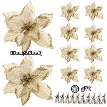 100-1Pcs 14.5Cm Artificial Christmas Flowers Christmas Tree Decorations Happy New Year Decorations Christmas Fake Flowers