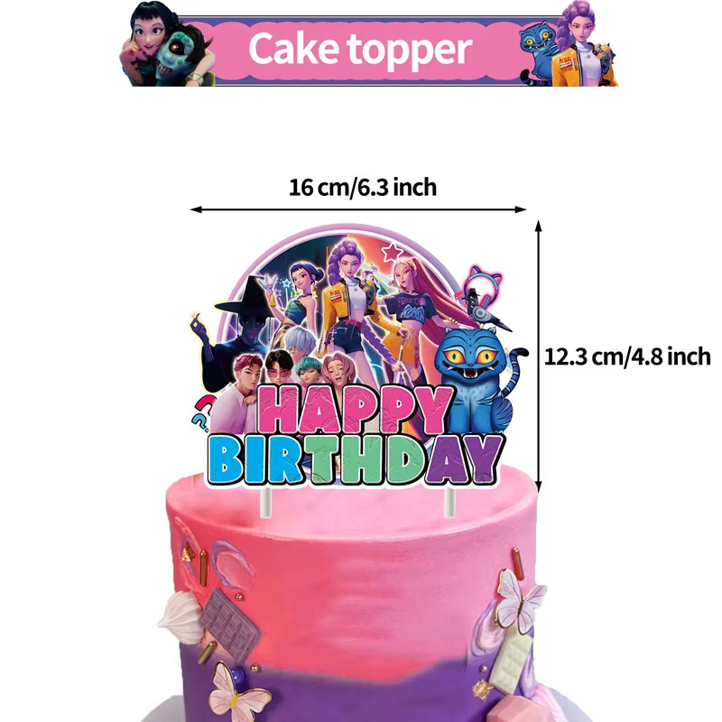 Hot Kpop Demon Birthday Party Decoration Huntrix Kpop Anime Birthday Party Supplies Hunter Group Cake Topper Balloons Decor Sets