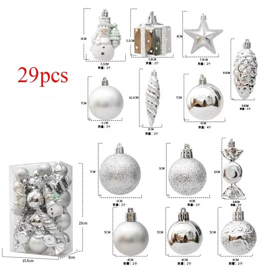 29/40/50Pcs Silver Red Special-Shaped Christmas Ball Ornaments Christmas Tree Party Decoration Christmas Spheres Pendant New