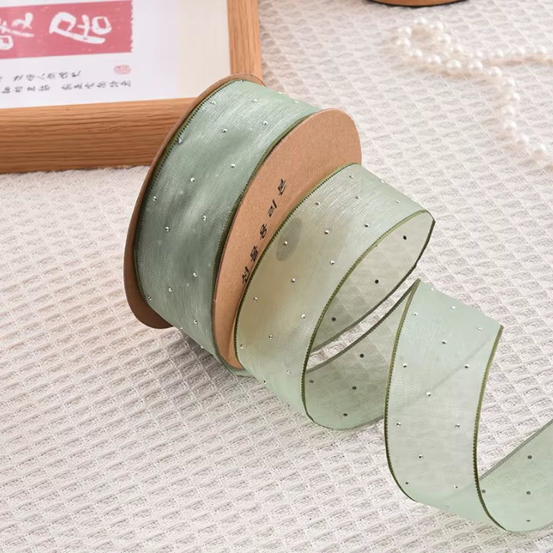 20Yards 4CM Silver Dots Organza Gauze Packaging Ribbon Tape Flower Gift Box Wrap Bow DIY Wedding Christmas Party Decoration